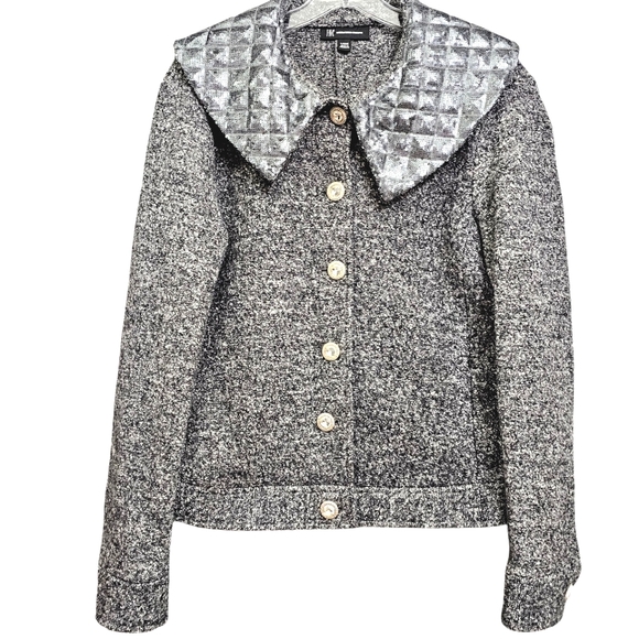 Nwot NY&Company Gray Wool Blend Sequined Collar Rhinestone Button Jacket - Picture 1 of 12